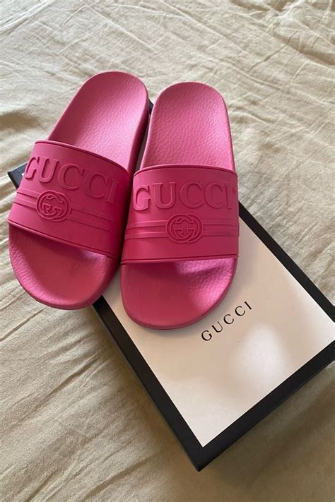 tan gucci heels|hot pink gucci slides.